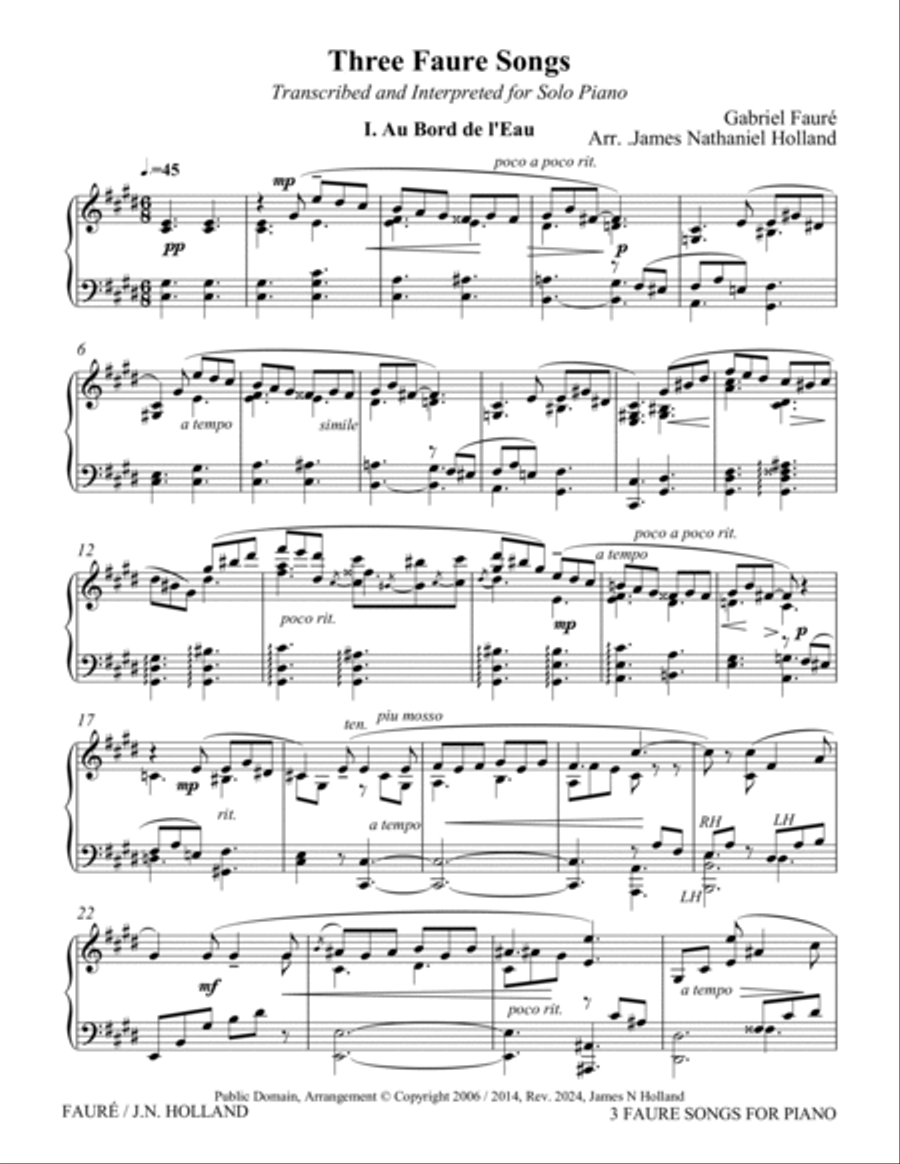 3 Faure Songs Transcribed for Piano Piano Solo scores gallery preview page 4