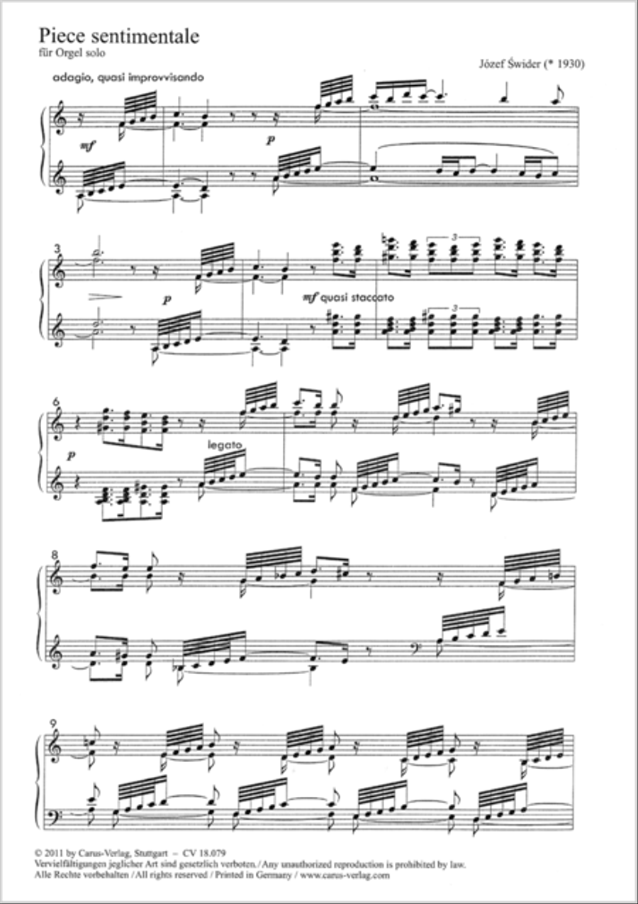 Piece sentimentale Organ Solo scores gallery preview page 10