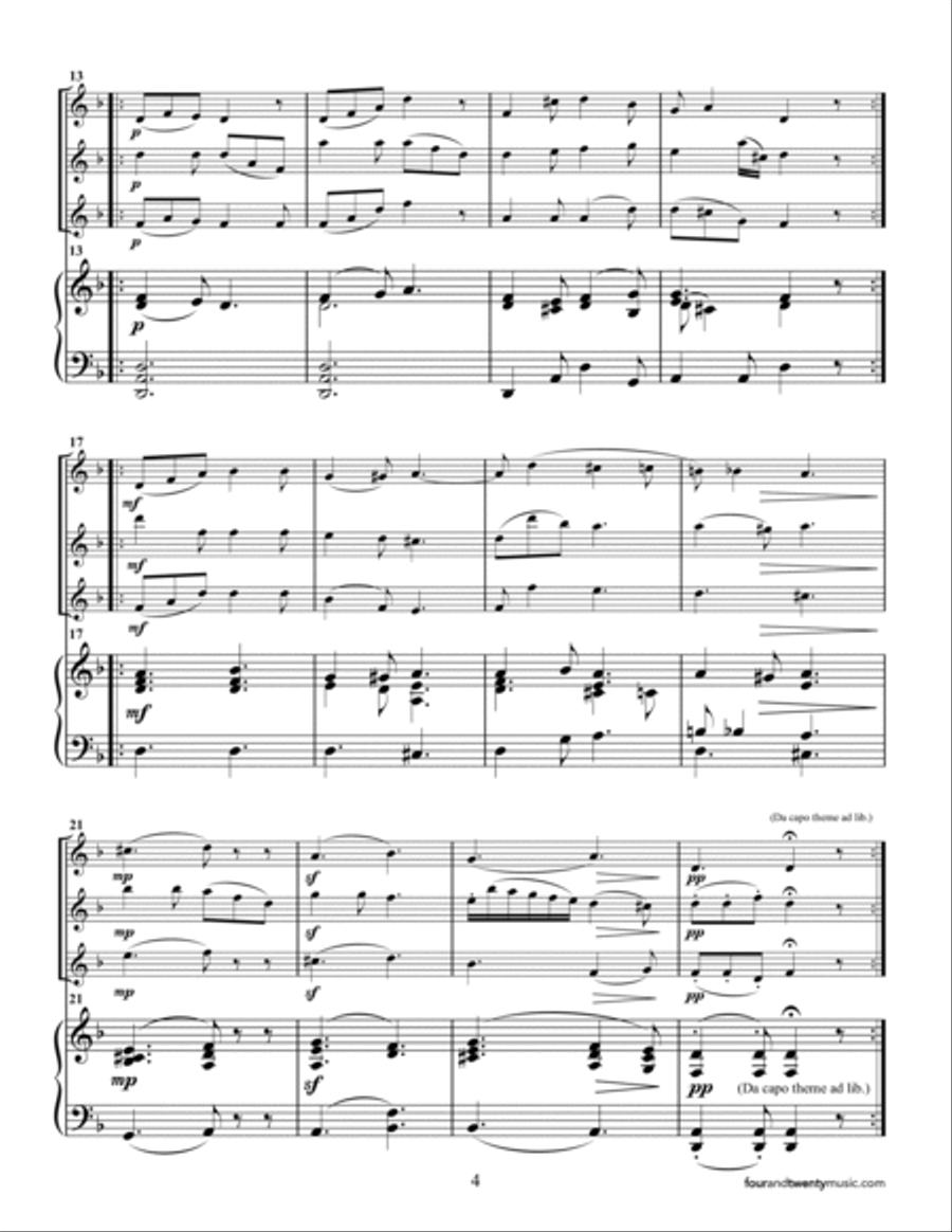 Cantilena and Irish Theme & Variation, for three flutes and optional piano Small Ensemble scores gallery preview page 4
