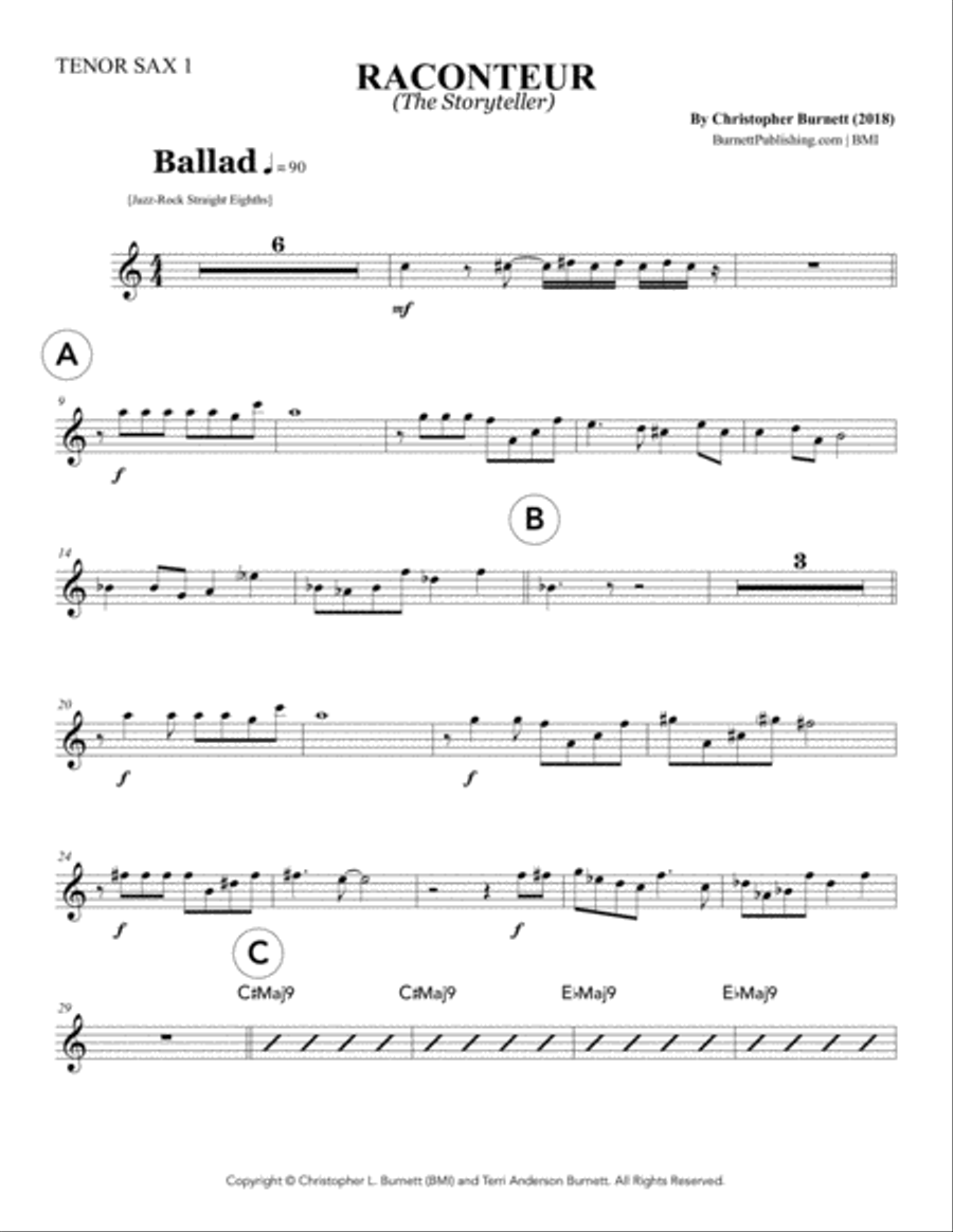 RACONTEUR (The Storyteller) - Tenor Sax 1 Jazz Ensemble scores gallery preview page 1