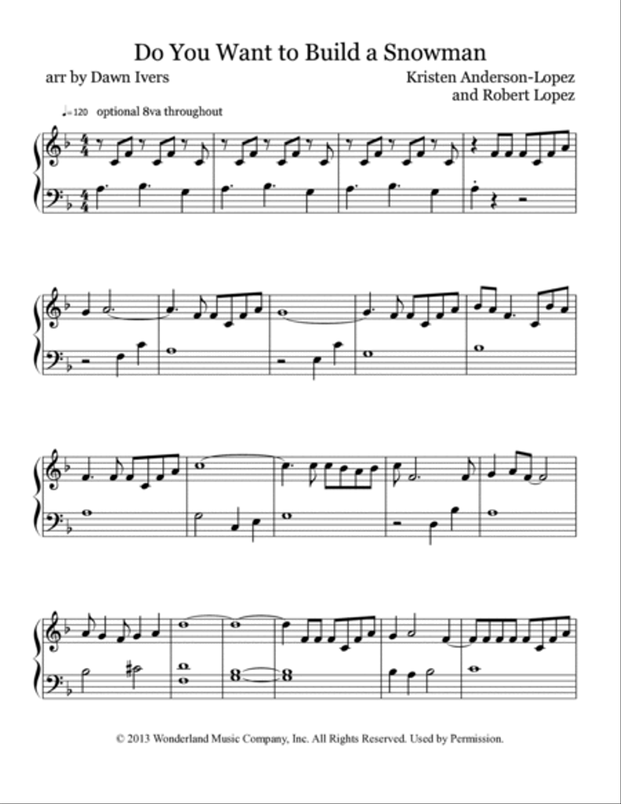 Do You Want To Build A Snowman? Easy Piano scores gallery preview page 2