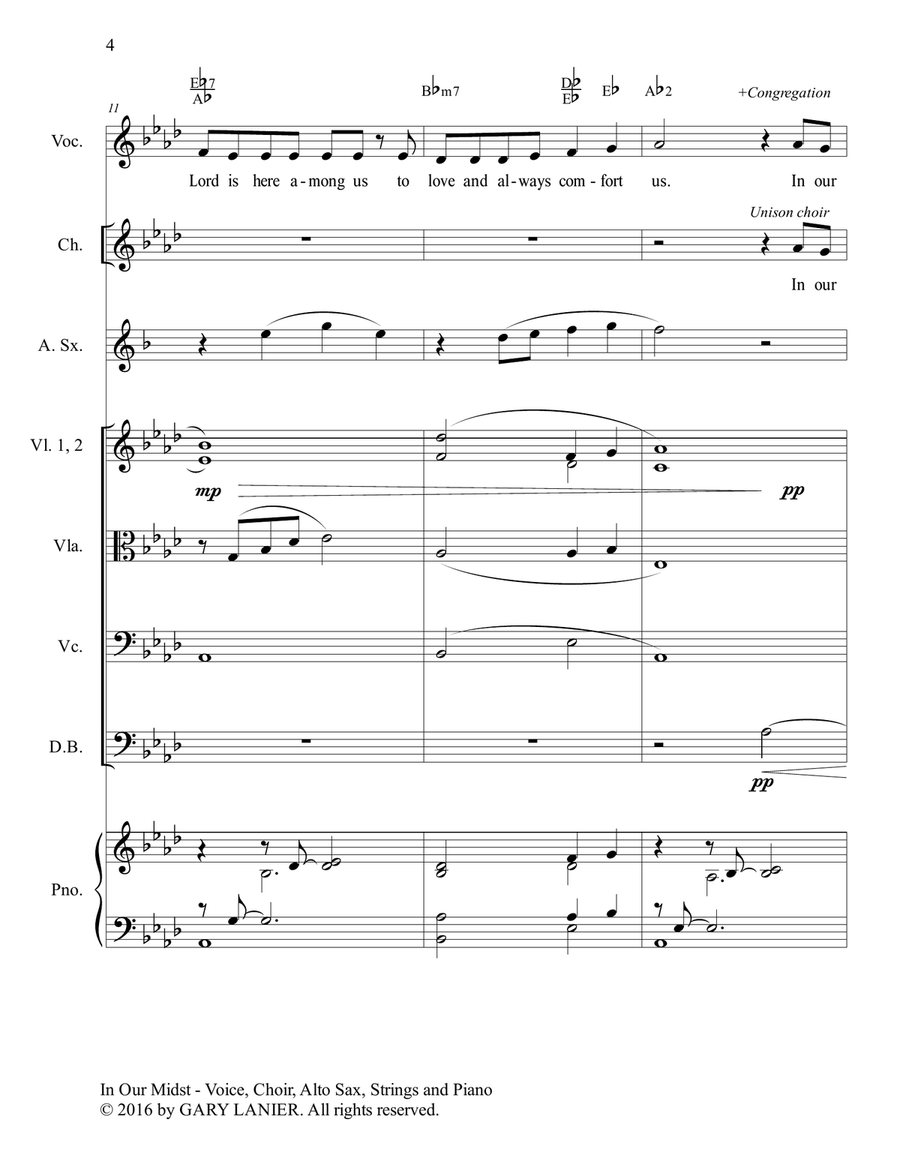 Gary Lanier: IN OUR MIDST (Worship - For Voice, Choir, Alto Sax, String Orchestra and Piano with Par