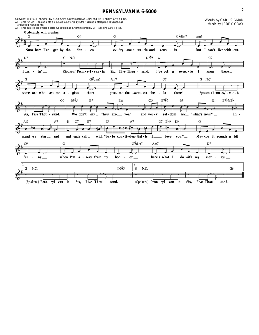 Pennsylvania 6-5000 Pennsylvania 6-5000 Electric Guitar scores gallery preview page 1