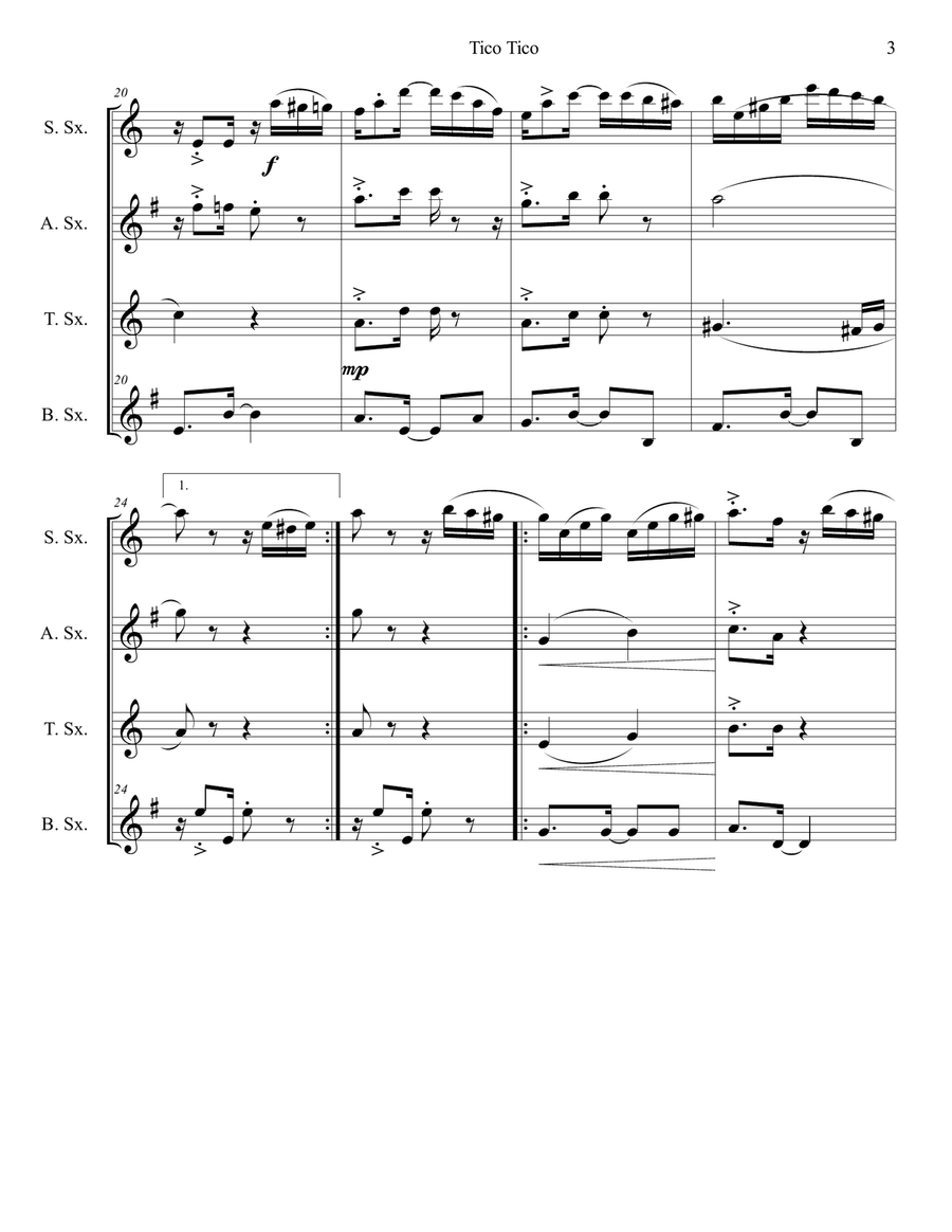 TICO TICO - Sax Quartet Saxophone Quartet scores gallery preview page 3