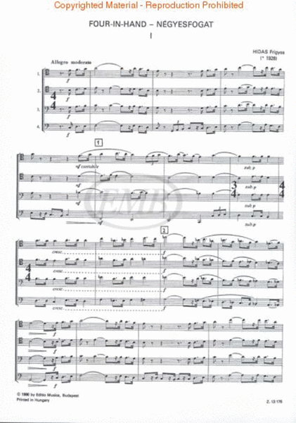 Four-in-Hand for Four Trombones by Frigyes Hidas Trombone - Sheet Music