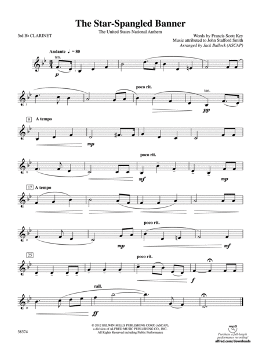 The Star-Spangled Banner: 3rd B-flat Clarinet Concert Band scores gallery preview page 1