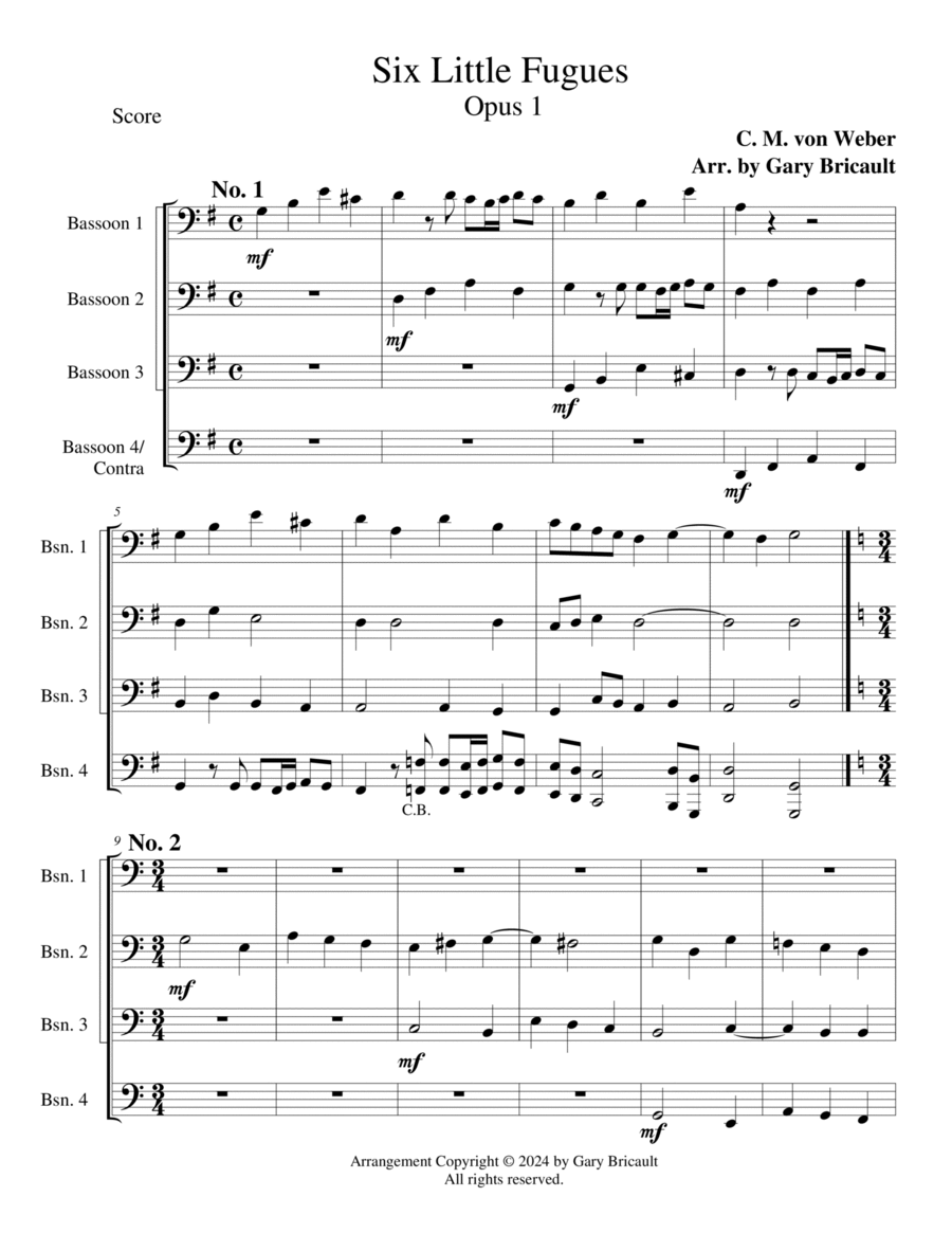 Six Little Fugues - Opus 1 Bassoon Quartet scores gallery preview page 1