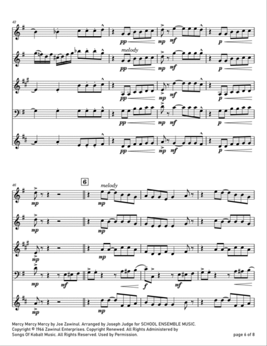 Mercy, Mercy, Mercy Woodwind Quartet scores gallery preview page 6