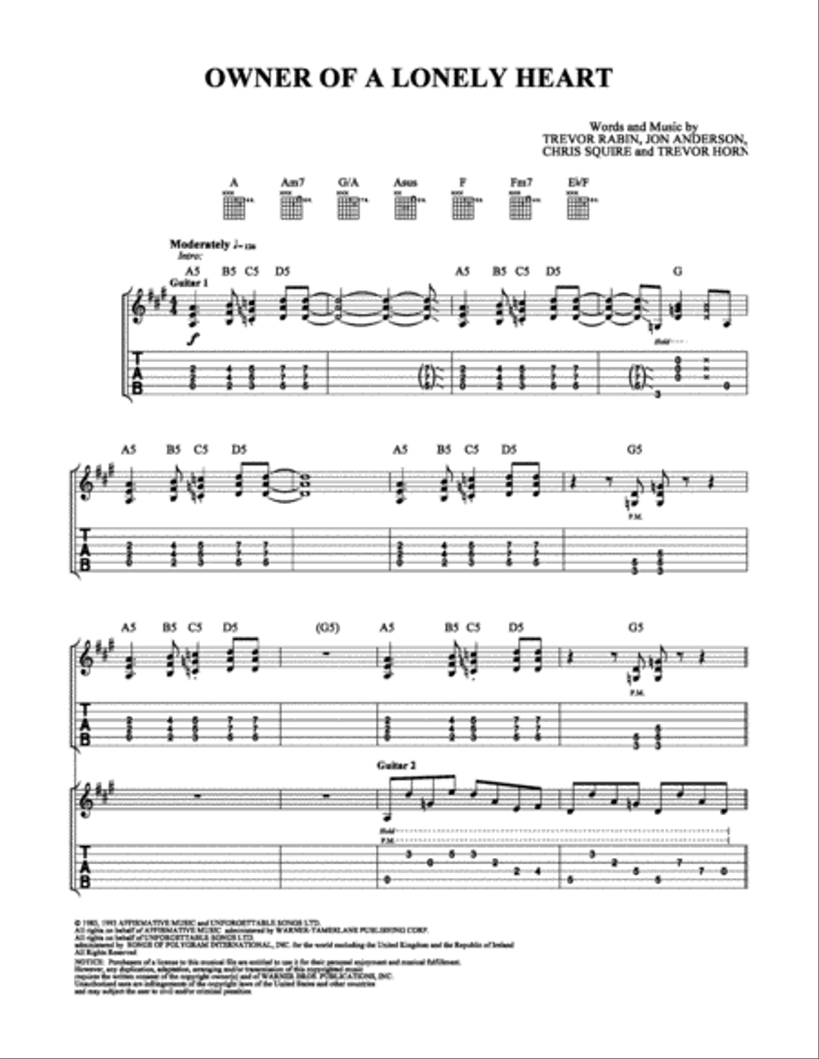 Owner of a Lonely Heart Electric Guitar scores gallery preview page 1