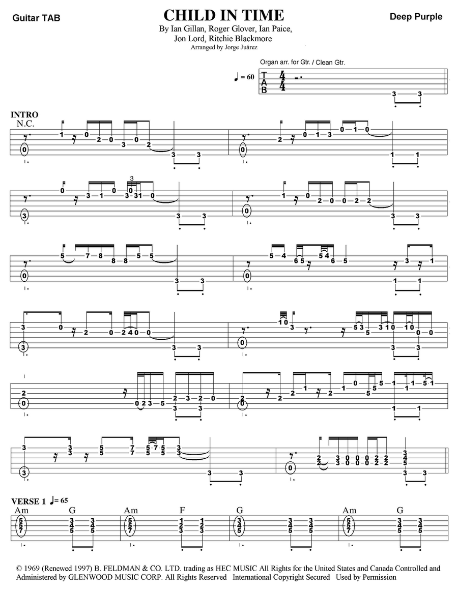 Child In Time Guitar Tablature scores gallery preview page 1