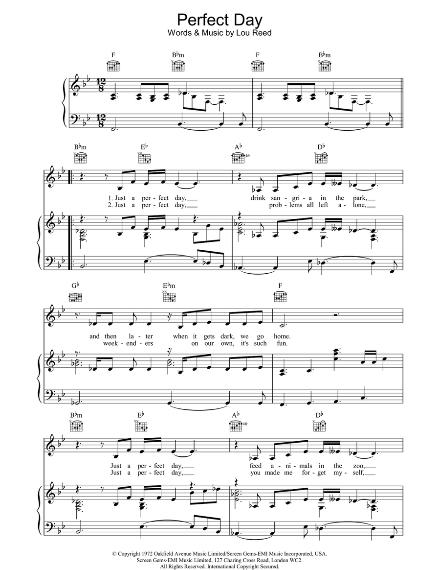 Perfect Day Perfect Day Piano, Vocal, Guitar scores gallery preview page 1