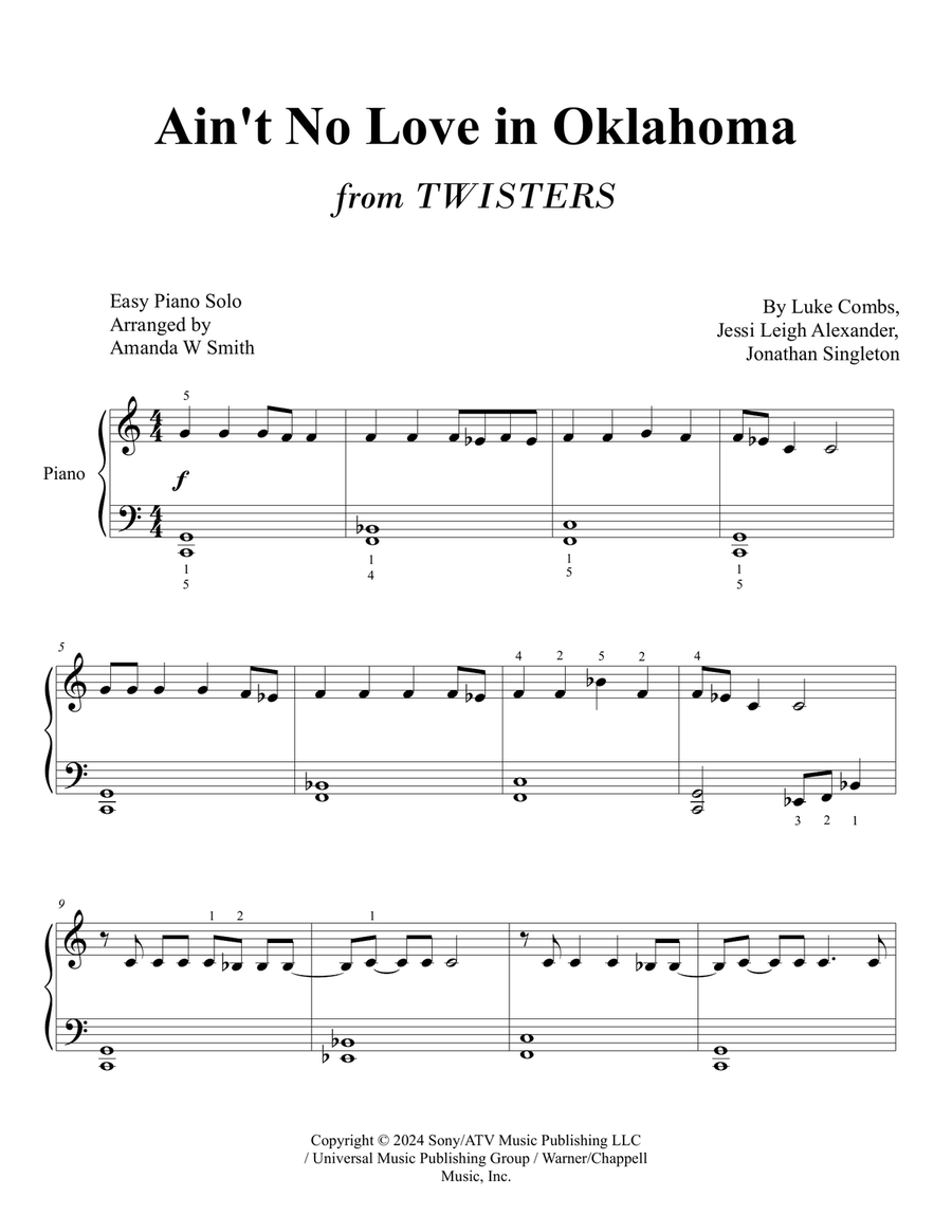 Ain't No Love In Oklahoma Easy Piano scores gallery preview page 2