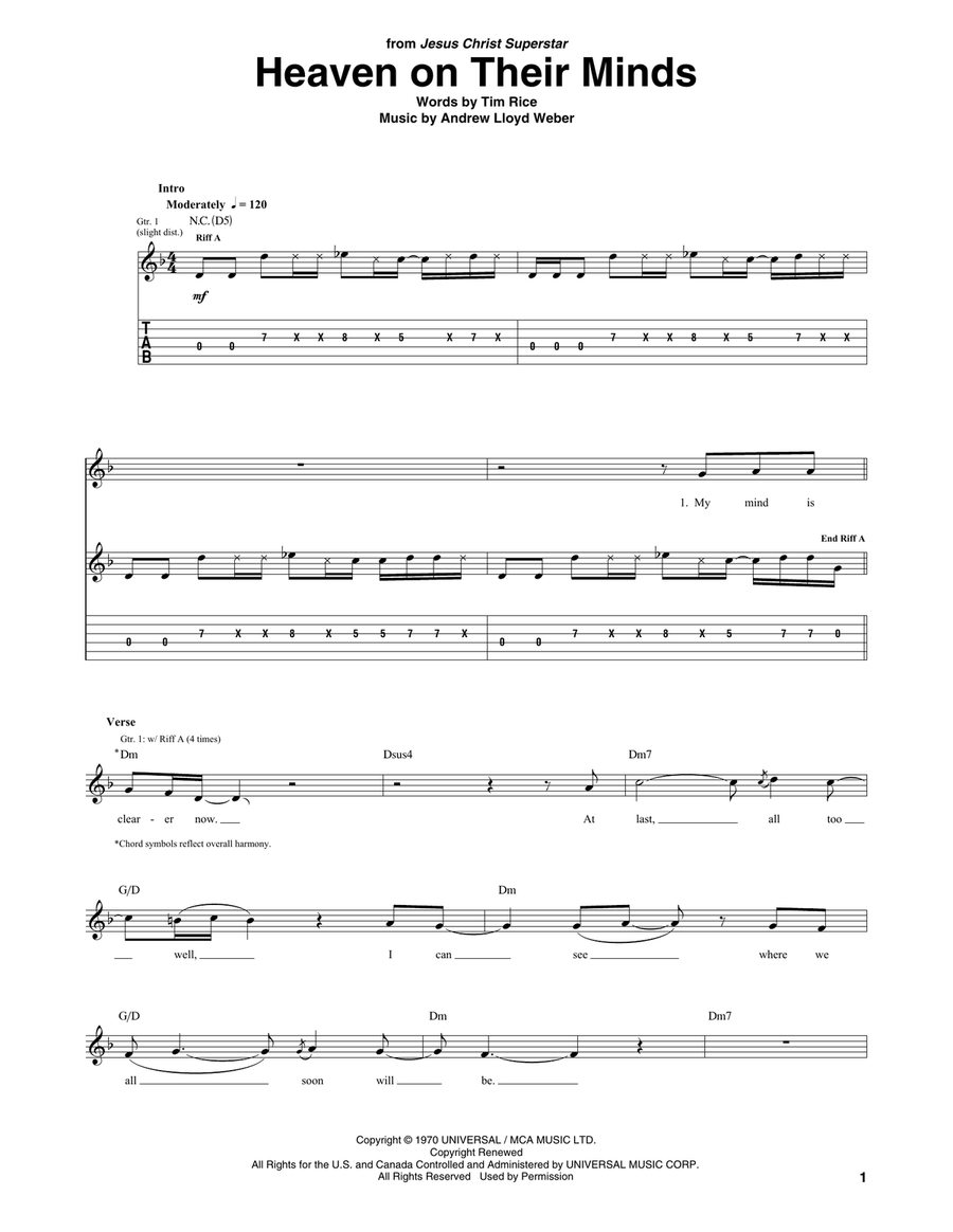 Heaven On Their Minds (from Jesus Christ Superstar) Guitar Tablature scores gallery preview page 1