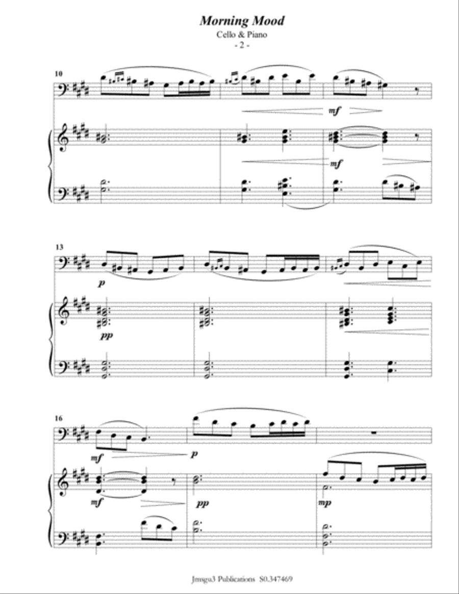 Grieg: Morning Mood from Peer Gynt Suite for Cello & Piano Piano scores gallery preview page 3