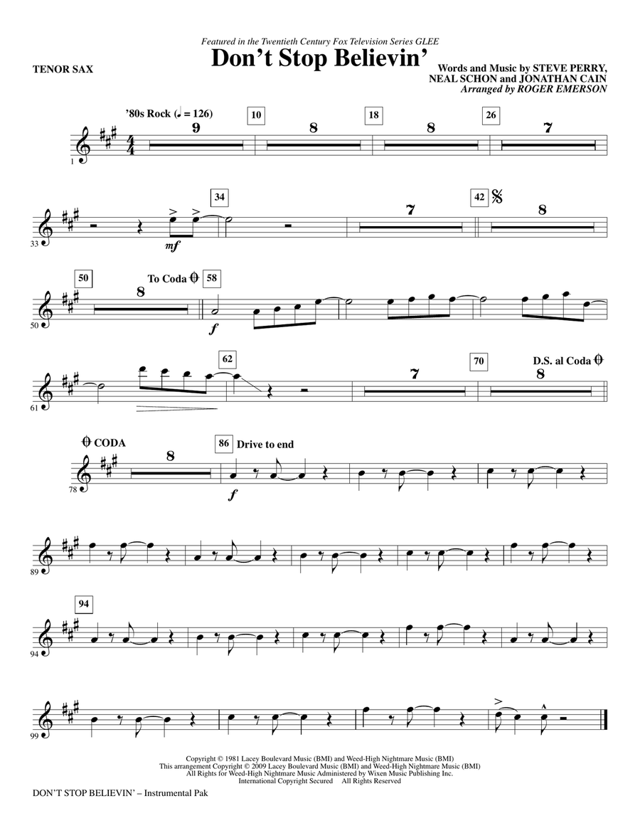 Don't Stop Believin' - Tenor Sax
