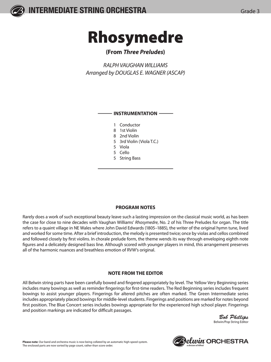Rhosymedre (from Three Preludes): Score