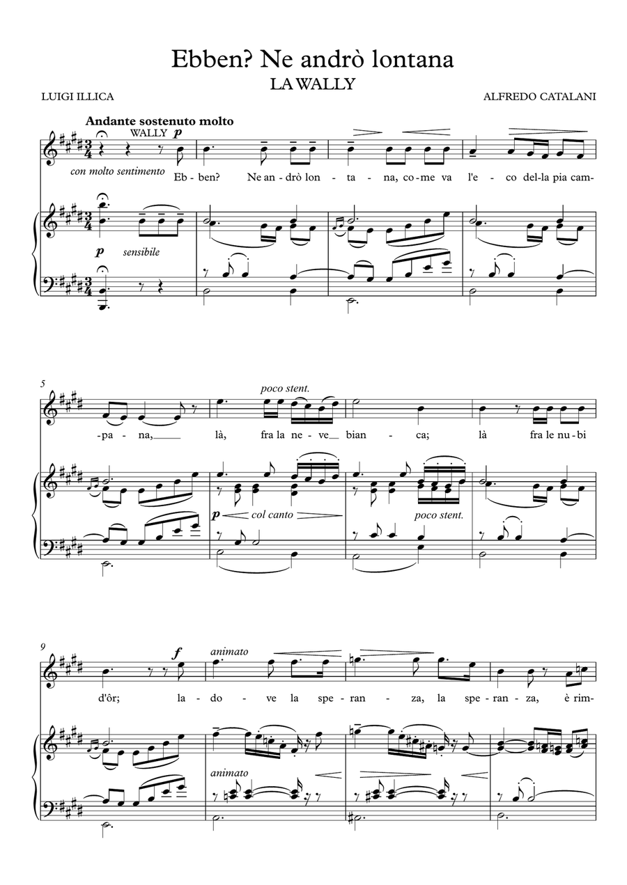 Ebben? Ne andrò lontana - La Wally (E Major) Soprano Voice scores gallery preview page 2