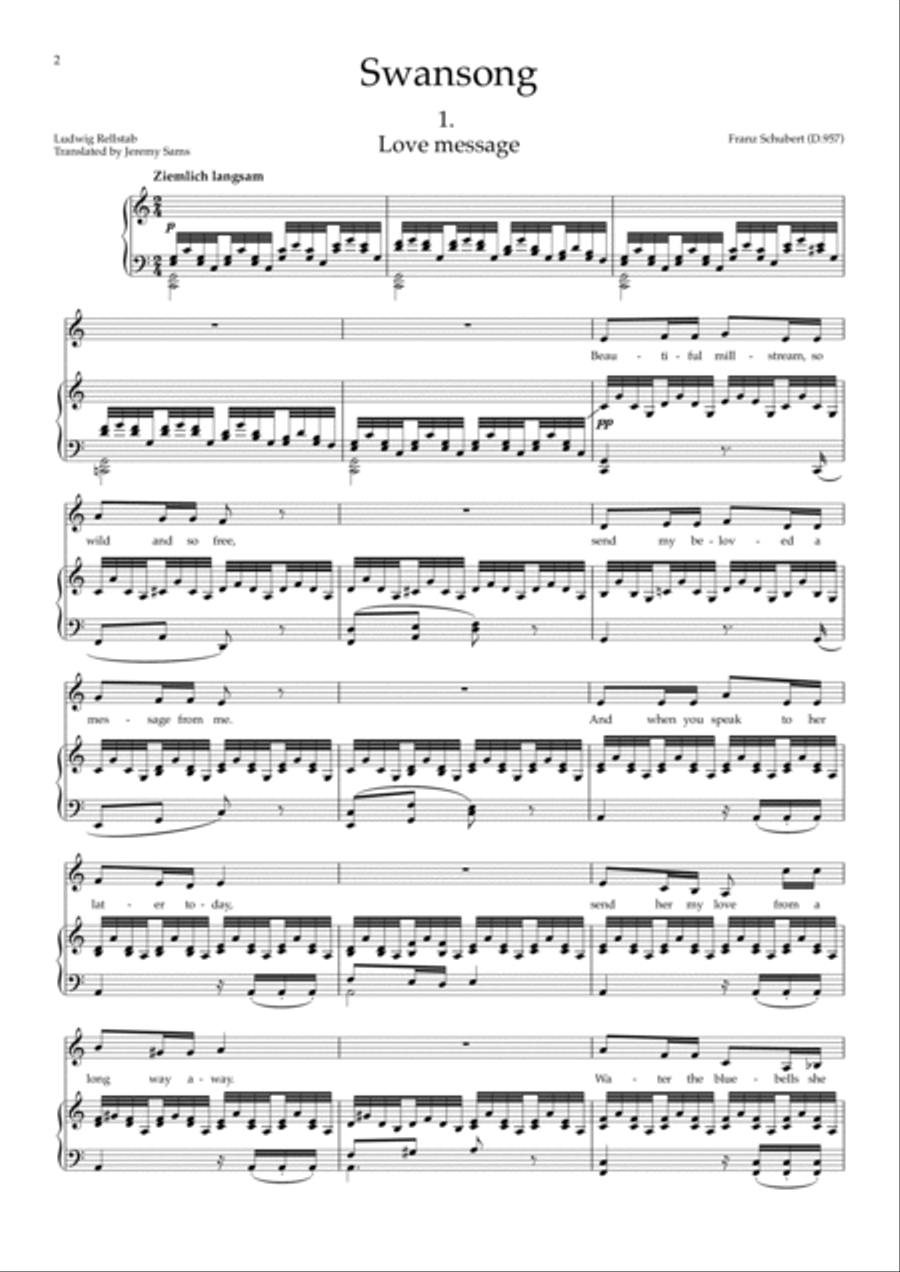 Schubert Schwanengesang (Swan Song) translated J. Sams (low voice) Low Voice scores gallery preview page 3