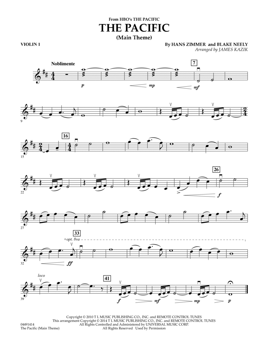 The Pacific (Main Title) - Violin 1 Violin scores gallery preview page 1