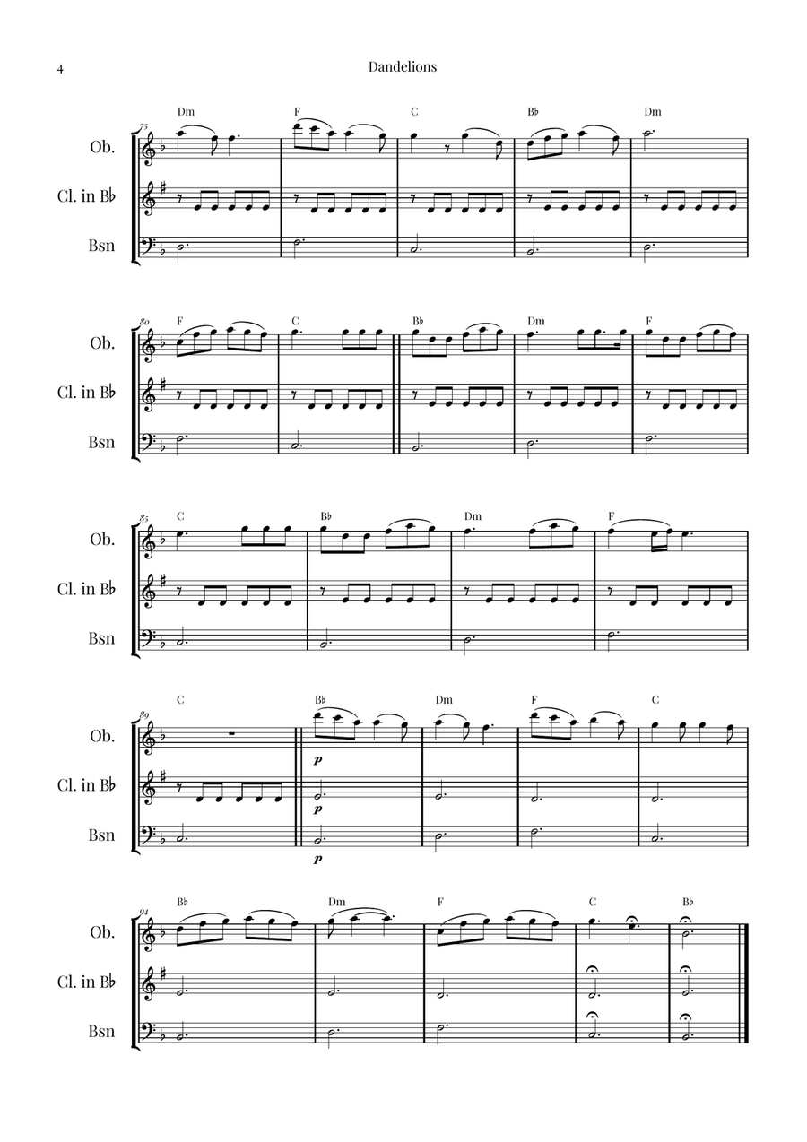 Dandelions Woodwind Trio scores gallery preview page 4