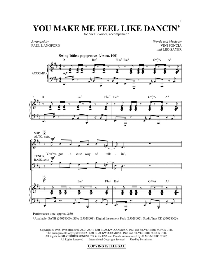You Make Me Feel Like Dancing 4-Part scores gallery preview page 1