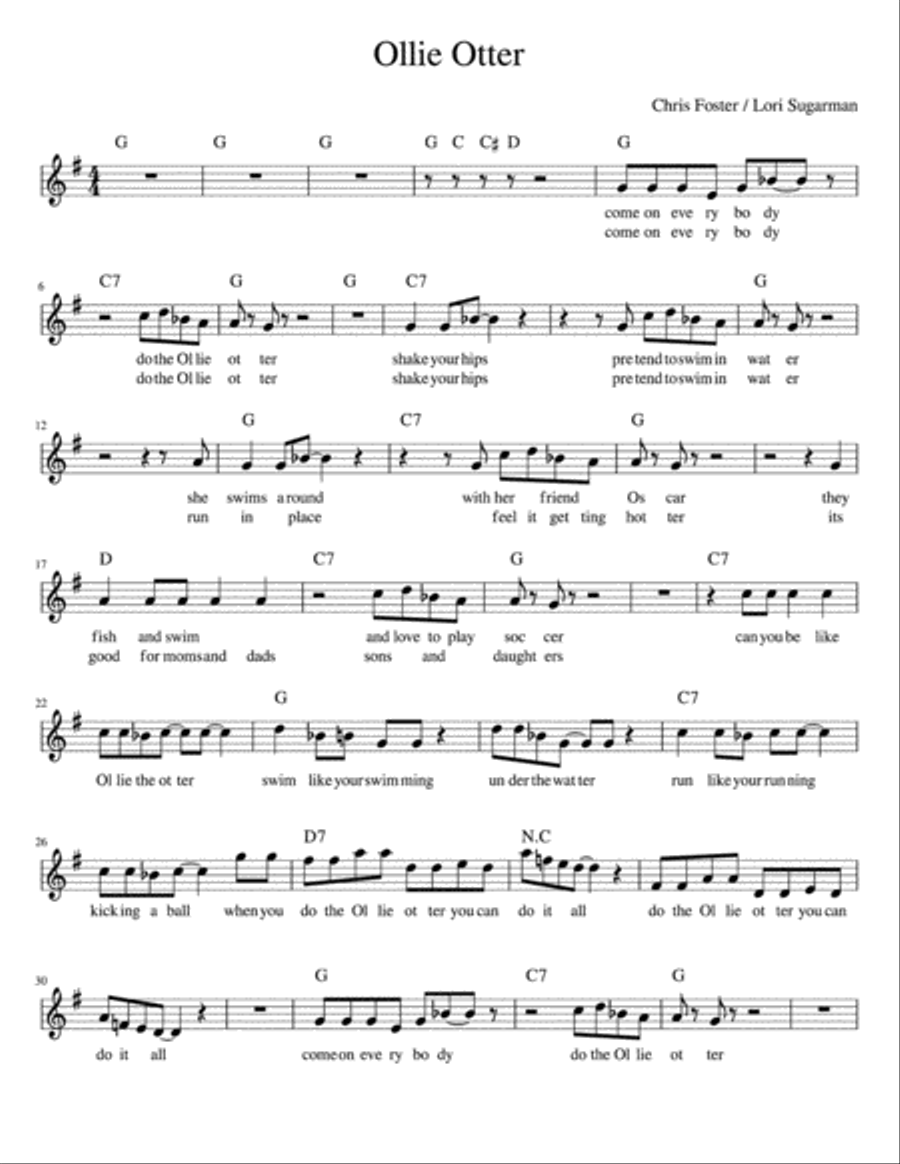 Ollie Otter - Lead Sheet Piano, Vocal, Guitar scores gallery preview page 1