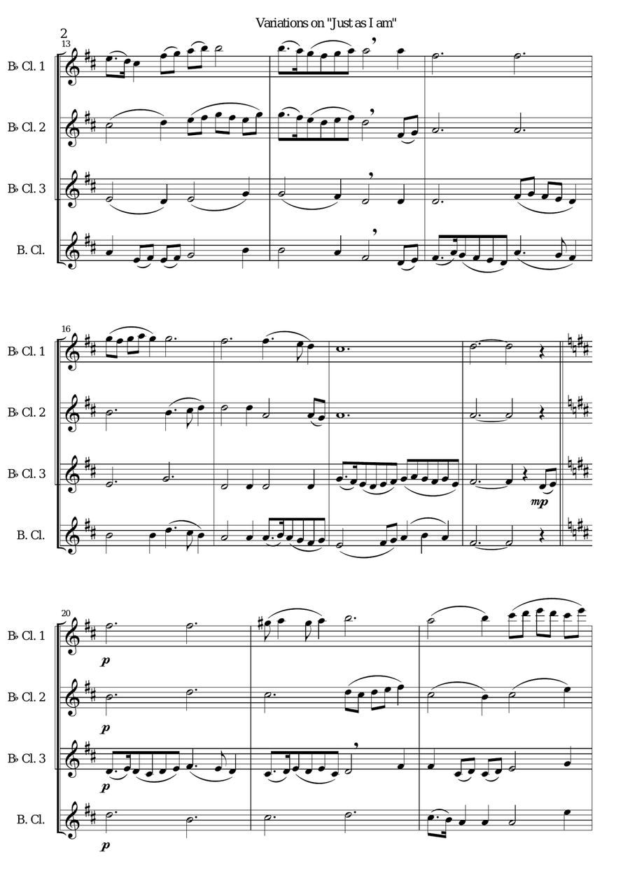 Variations on Just As I Am for Clarinet Quartet Clarinet Quartet scores gallery preview page 2