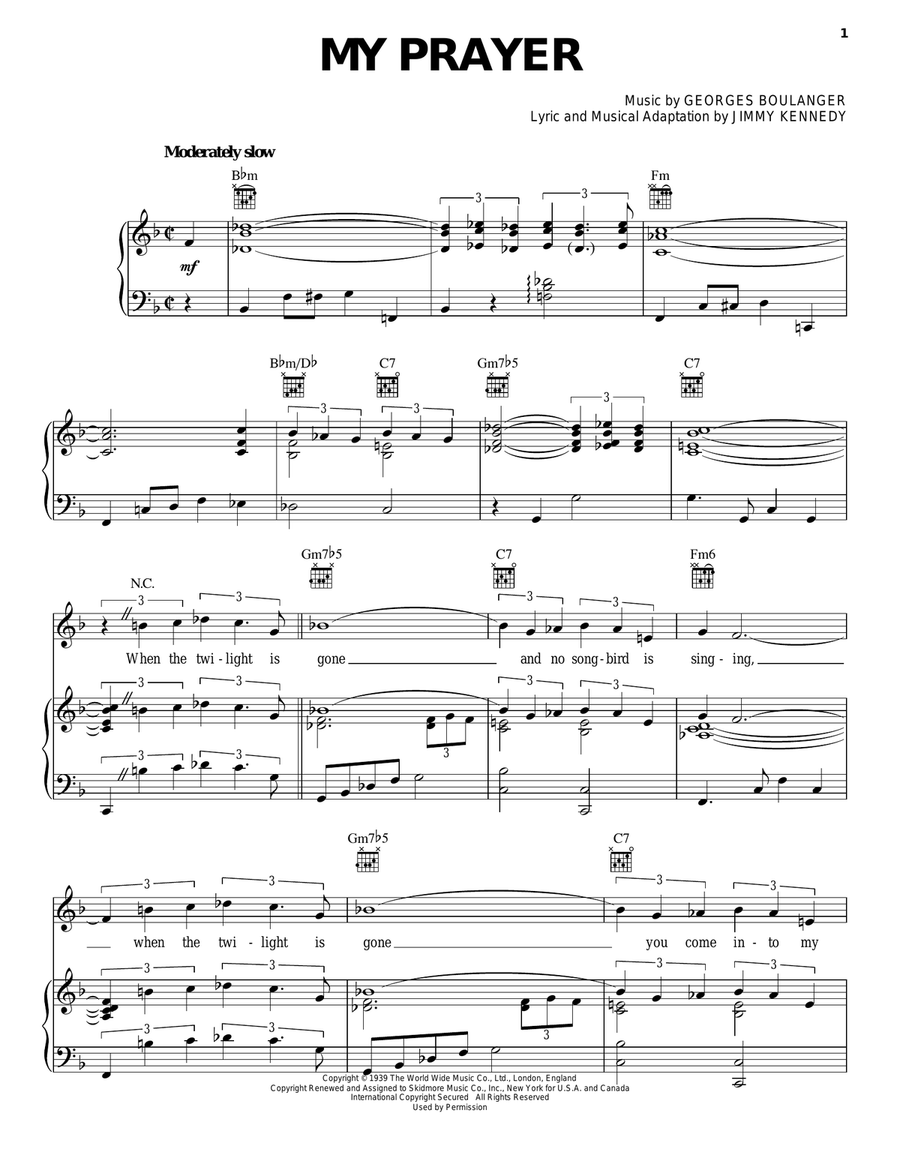 My Prayer My Prayer Piano, Vocal, Guitar scores gallery preview page 1