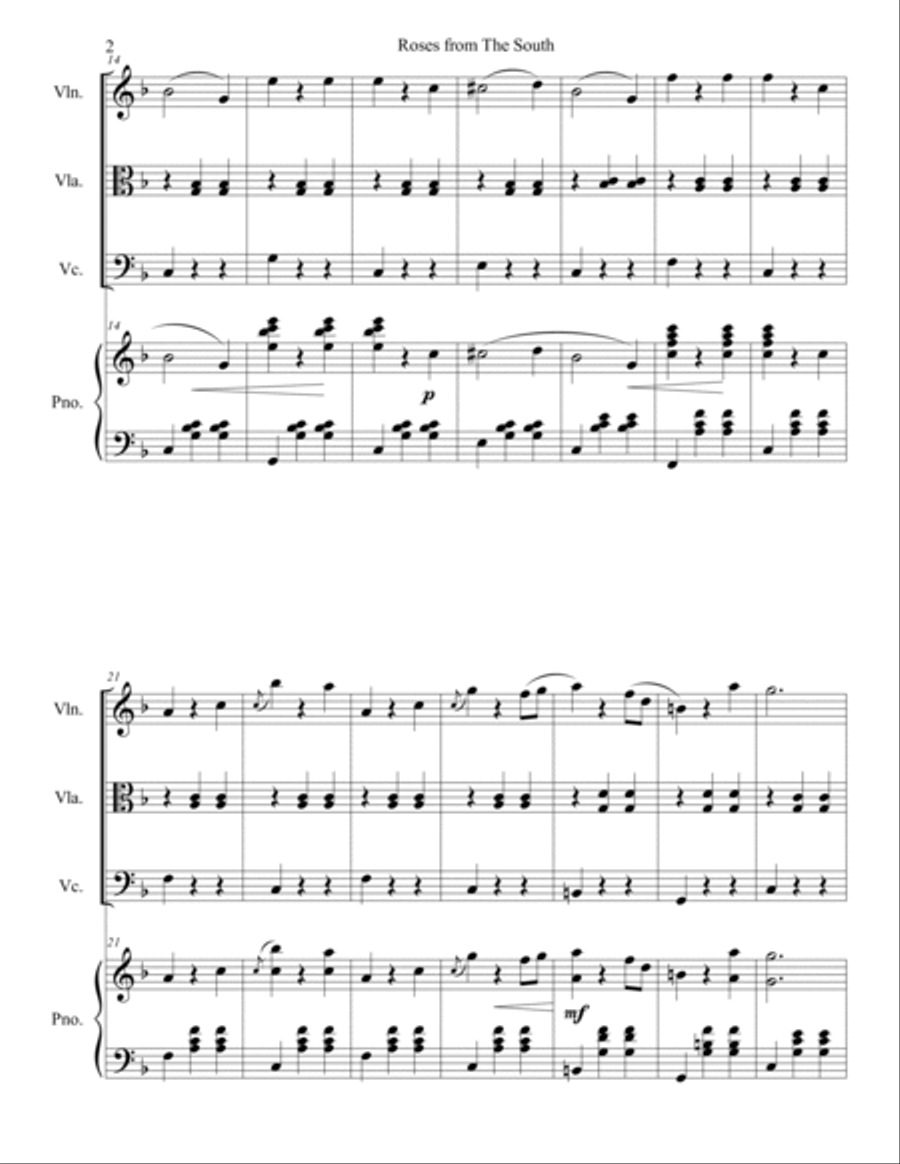 Johann Strauss II - Roses from the South (Rosen aus dem Süden) Waltz for piano quartet Piano Quartet scores gallery preview page 2