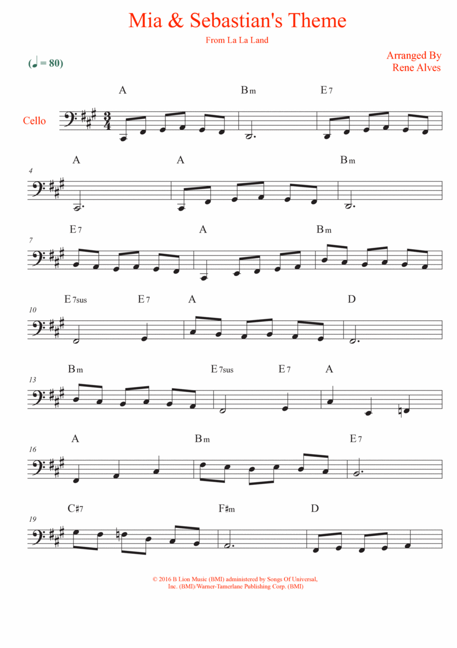 Mia & Sebastian's Theme Cello Solo scores gallery preview page 1