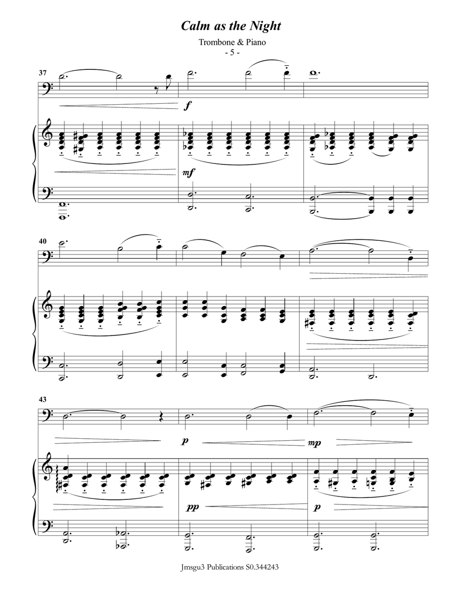 Bohm: Calm as the Night for Trombone & Piano Piano scores gallery preview page 5