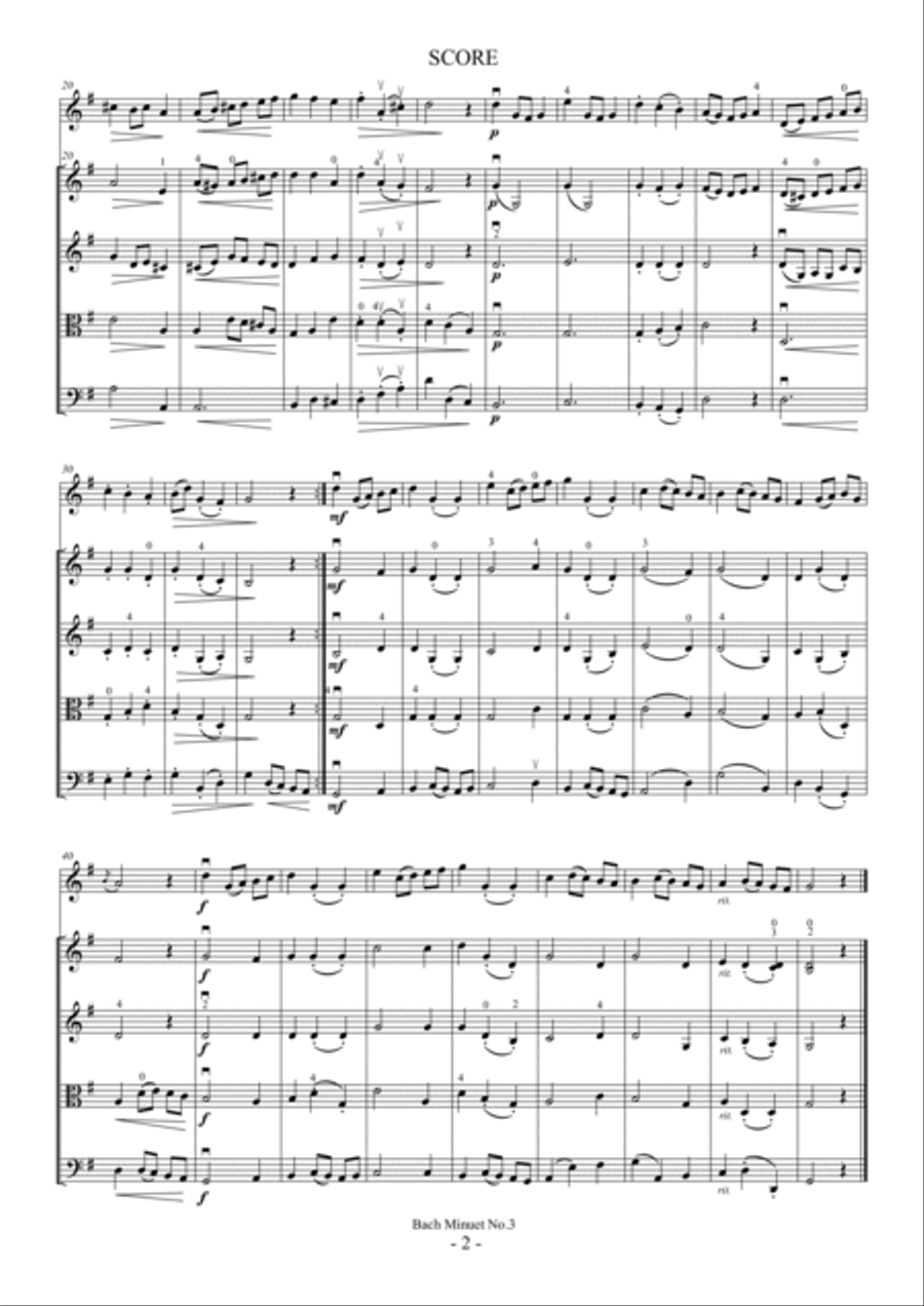 Bach Minuet No.3(For Solo Vn and Strings) String Orchestra scores gallery preview page 2