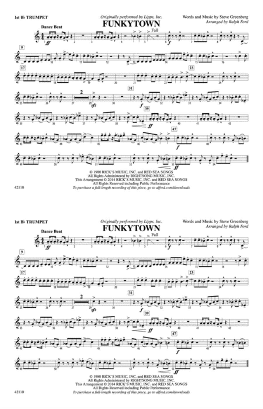 Funkytown: 1st B-flat Trumpet Marching Band scores gallery preview page 1