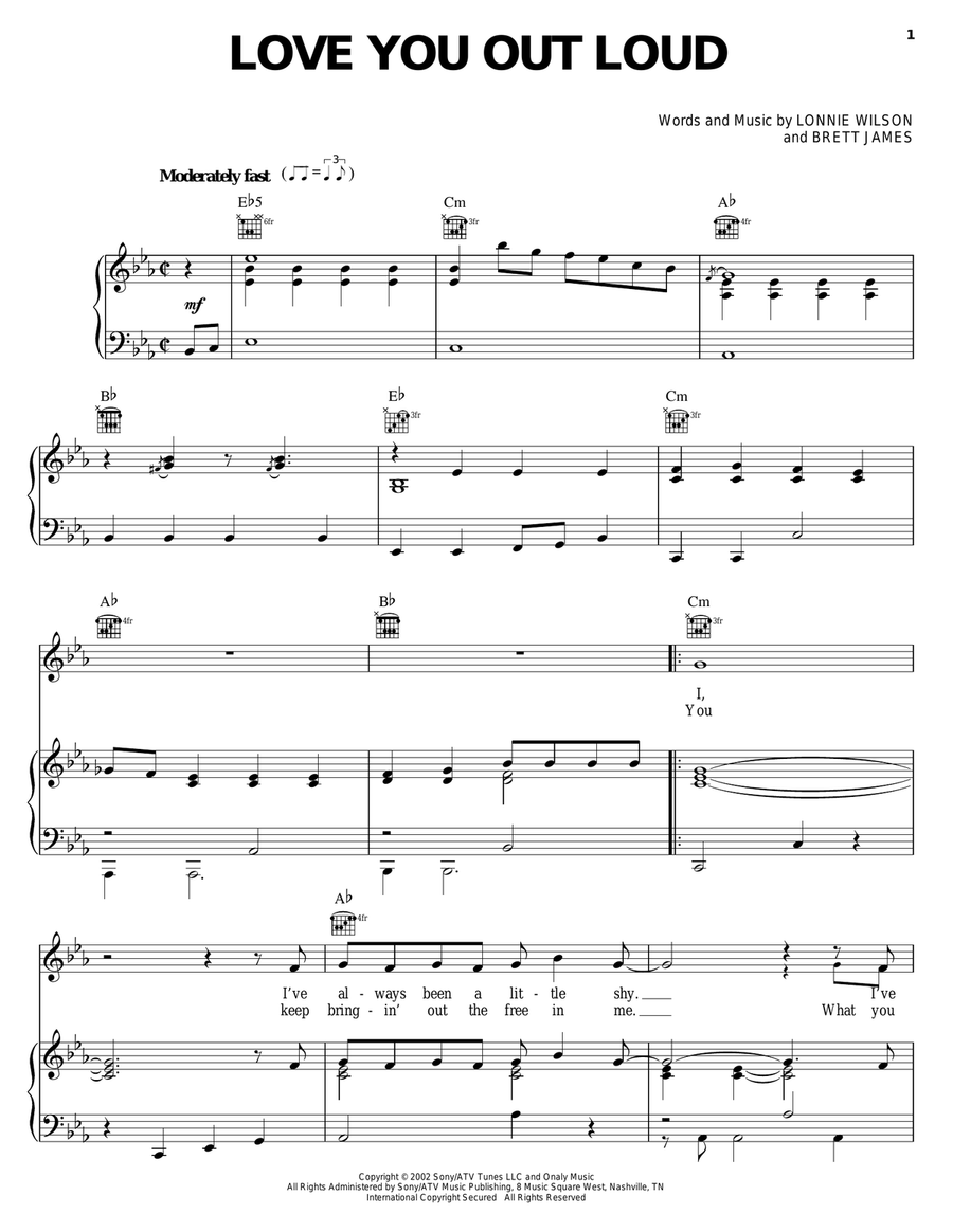 Love You Out Loud Piano, Vocal, Guitar scores gallery preview page 1