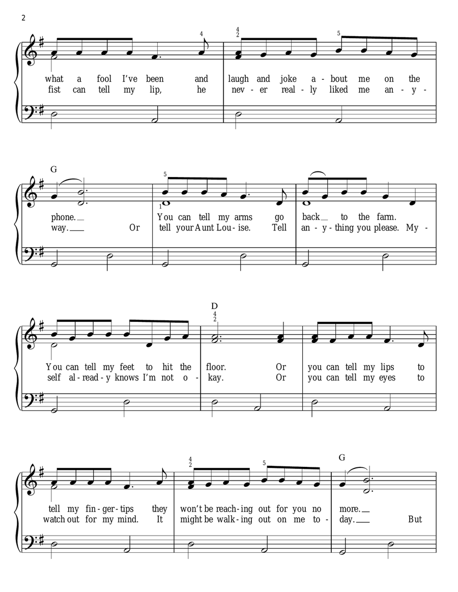 Achy Breaky Heart (Don't Tell My Heart) Easy Piano scores gallery preview page 2