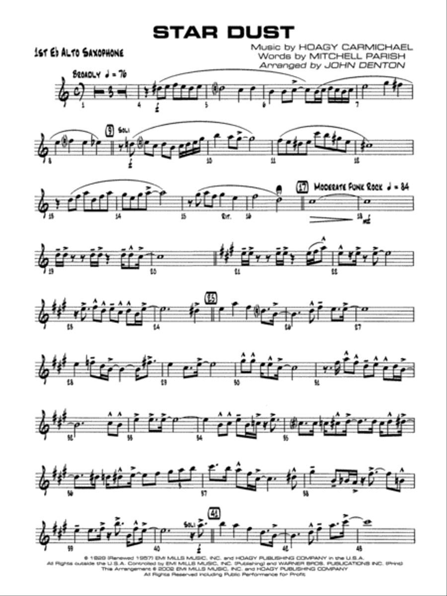 Star Dust: E-flat Alto Saxophone Jazz Ensemble scores gallery preview page 1