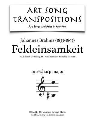 BRAHMS: Feldeinsamkeit, Op. 86 no. 2 (transposed to F-sharp major)