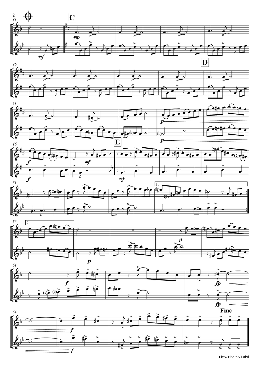 Tico-Tico no Fubá - Choro - Duet Saxophone Woodwind Duet scores gallery preview page 2