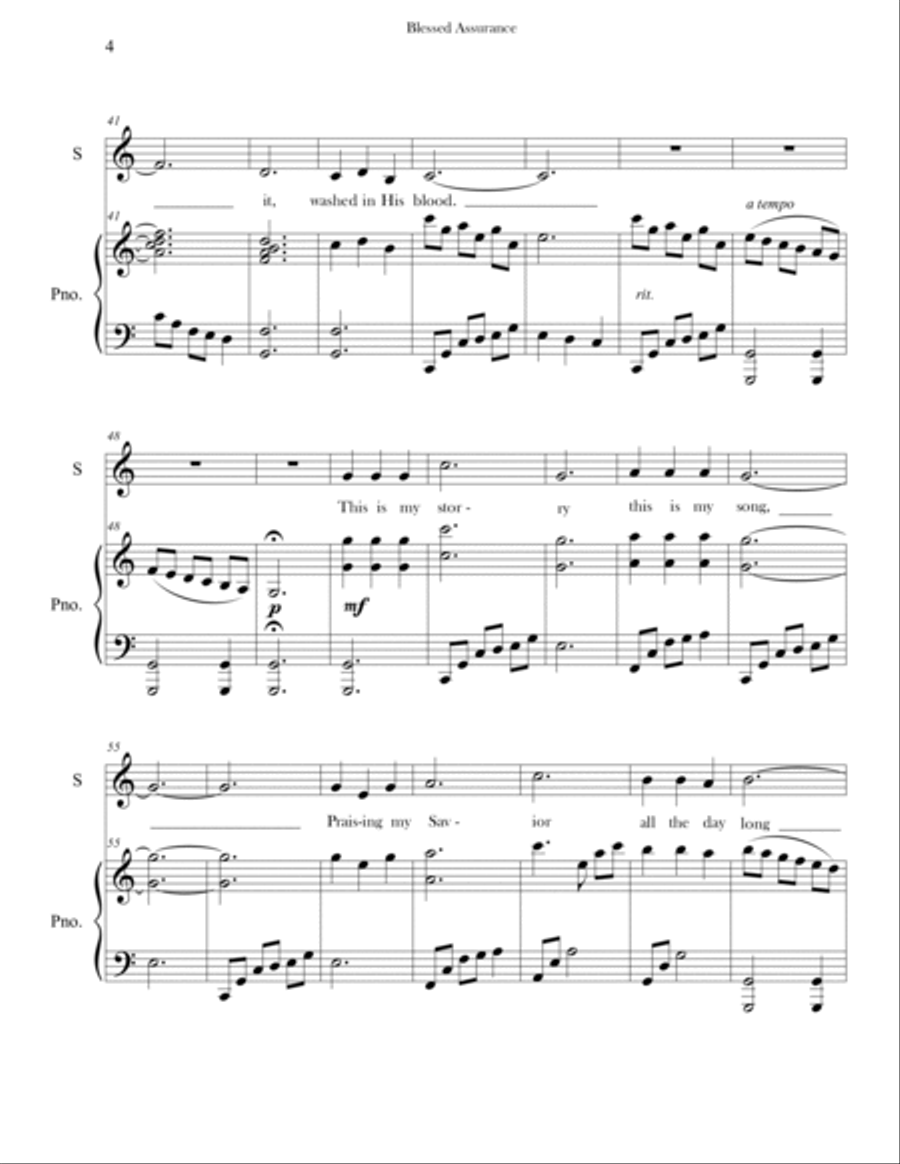 Blessed Assurance (Soprano and Advanced Piano) Soprano Voice scores gallery preview page 4