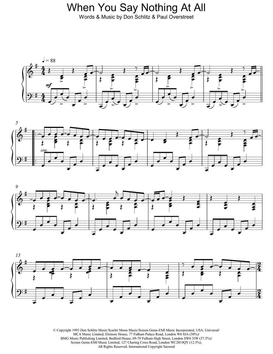 When You Say Nothing At All Piano Solo scores gallery preview page 1