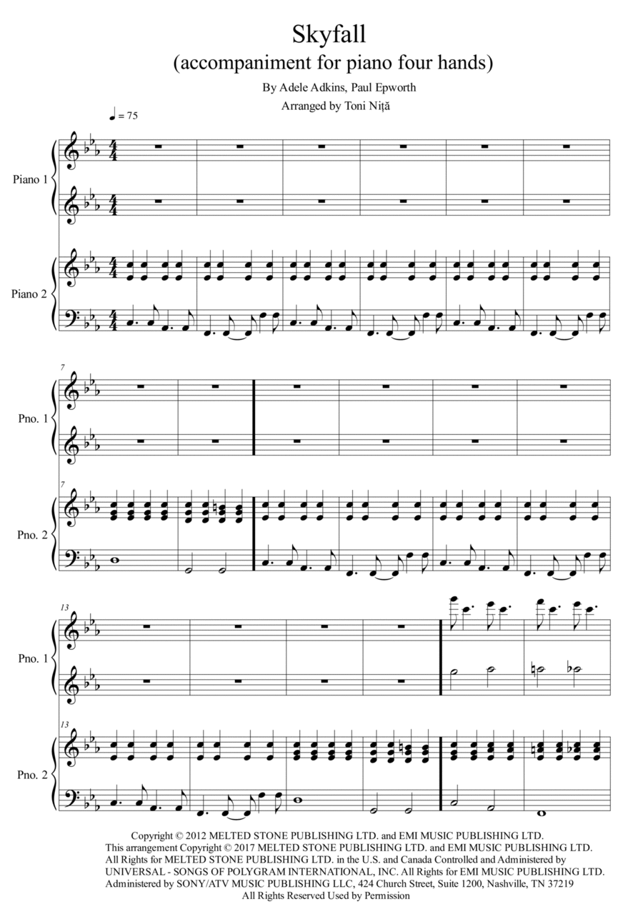 Skyfall Skyfall 1 Piano, 4-Hands scores gallery preview page 1