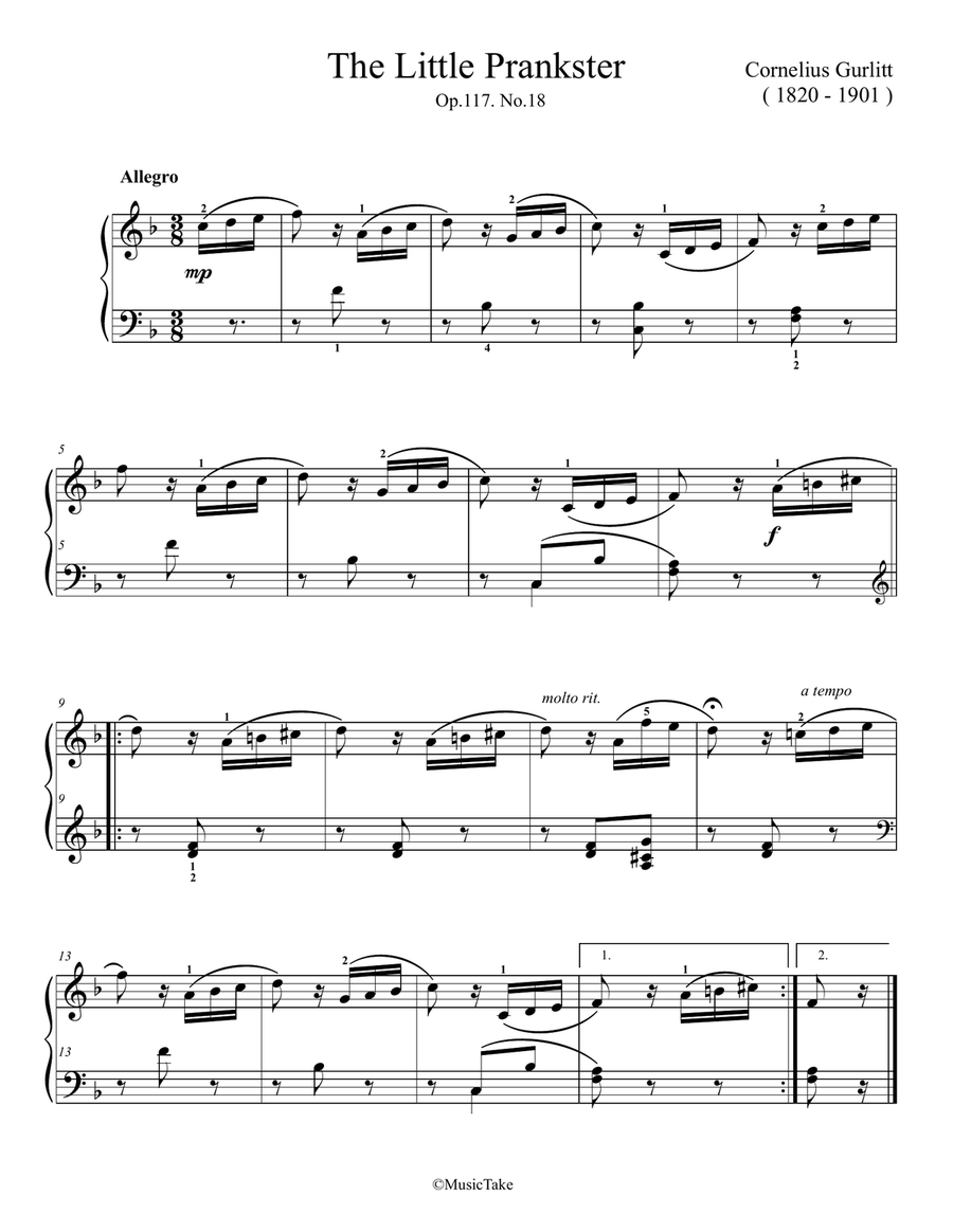 Gurlitt. The Little Prankster Easy Piano scores gallery preview page 1