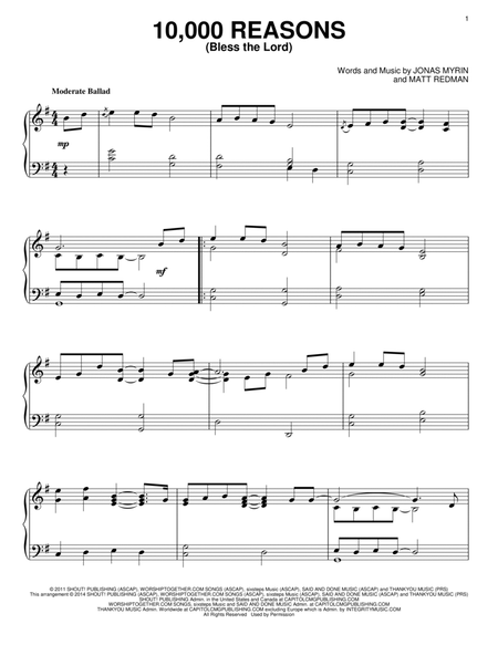 10,000 Reasons (Bless The Lord) by Matt Redman Piano Solo - Digital Sheet Music