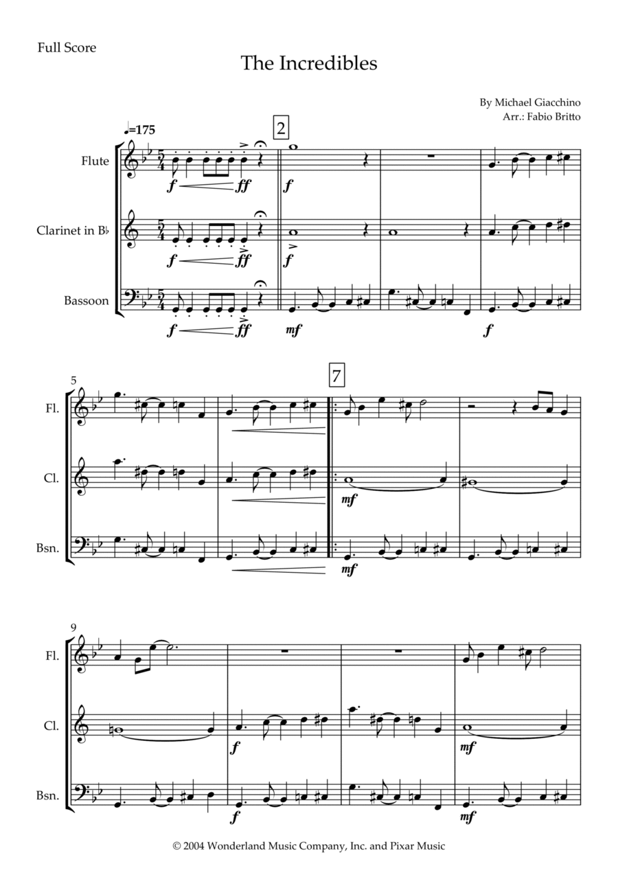 The Incredibles (main Theme) Woodwind Trio scores gallery preview page 1