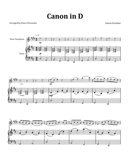 Canon by Pachelbel - Tenor Saxophone & Piano image number null