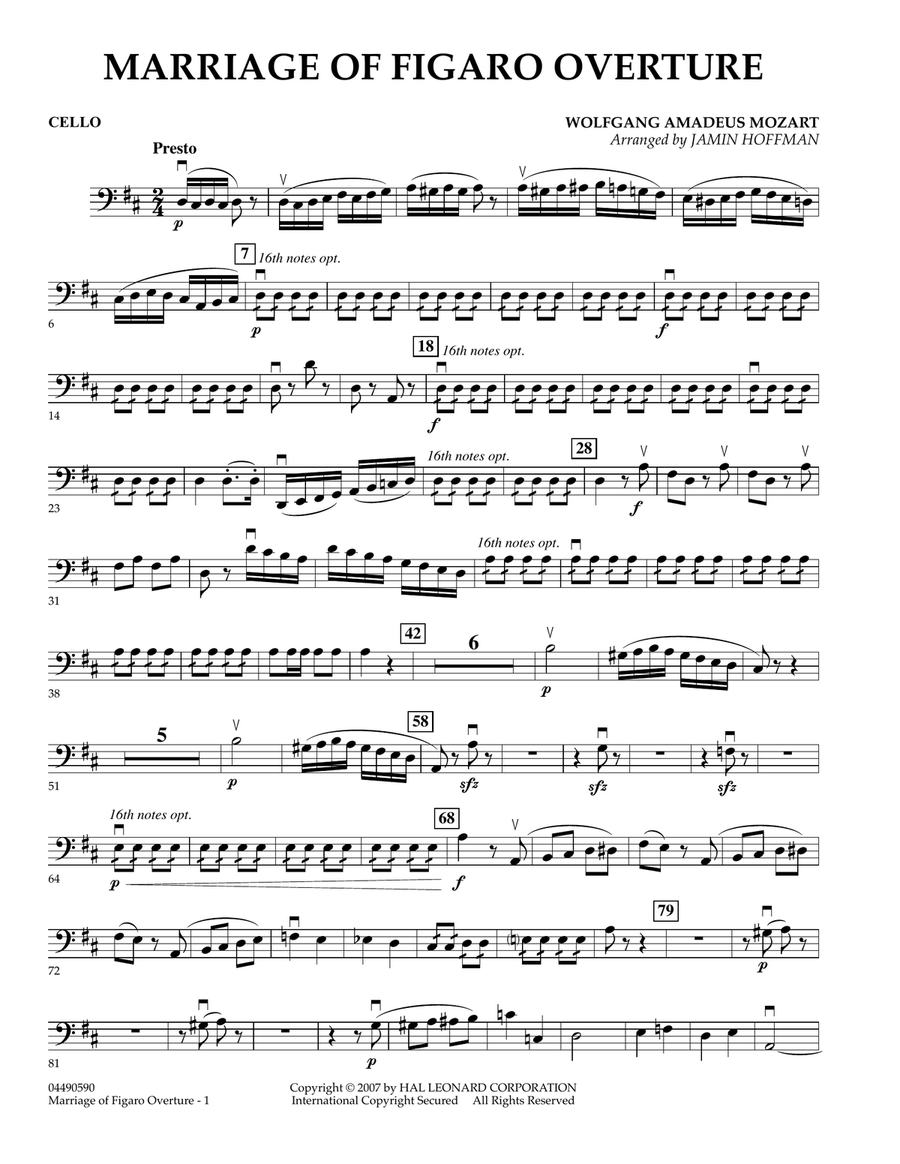 Overture to Marriage of Figaro - Cello Cello scores gallery preview page 1