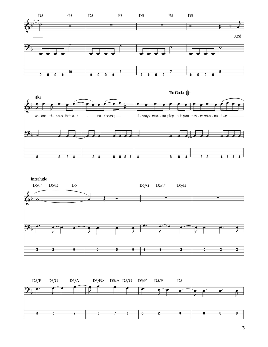 Aerials Bass Guitar Tablature scores gallery preview page 3