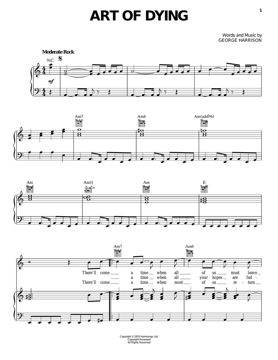 Art Of Dying Art Of Dying Piano, Vocal, Guitar scores gallery preview page 1