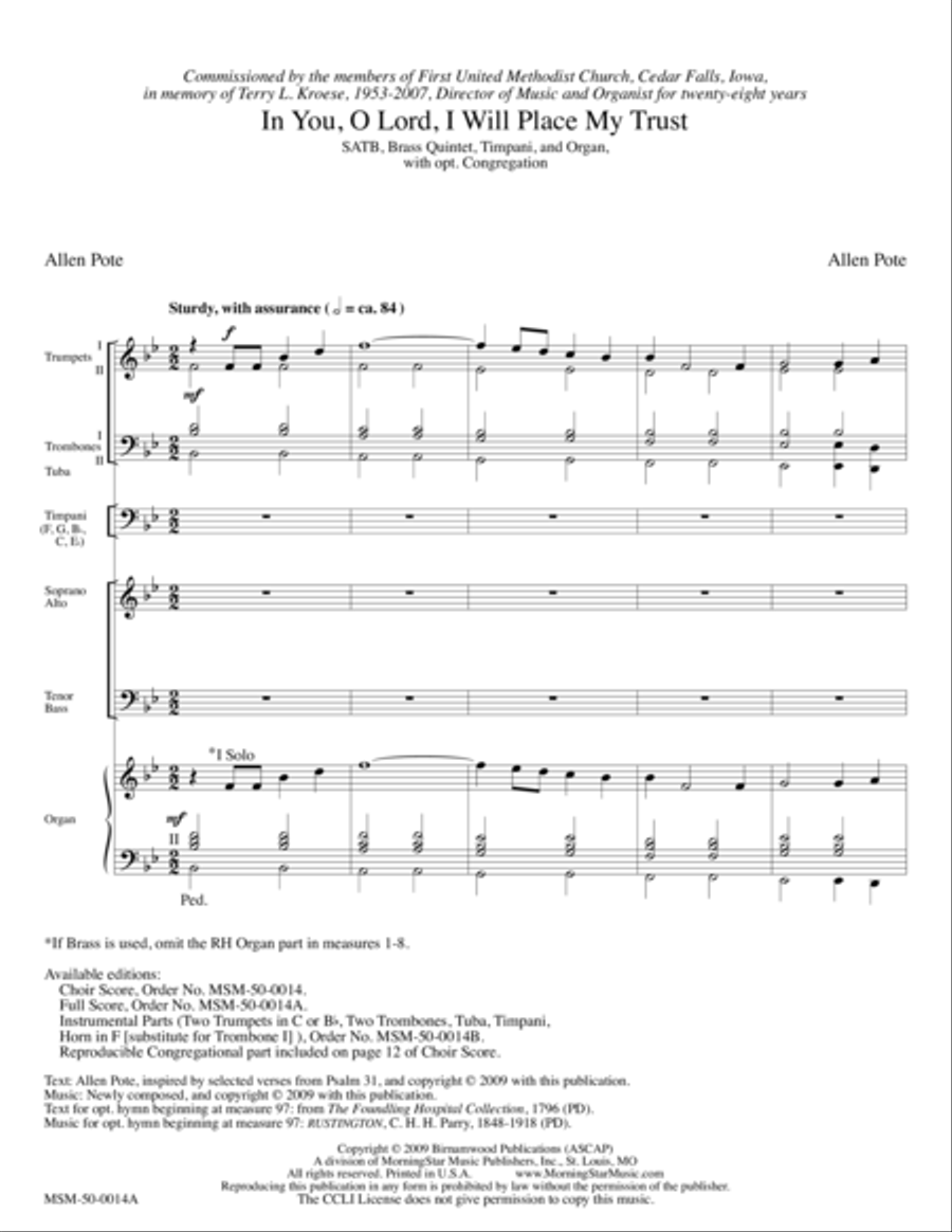 In You, O Lord, I Will Place My Trust Choir scores gallery preview page 1