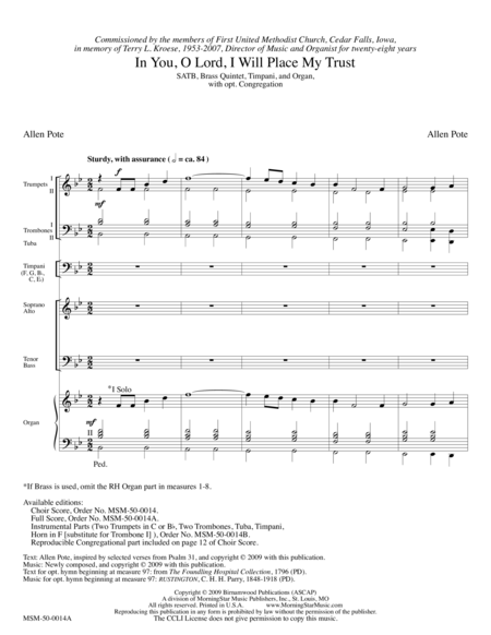 In You, O Lord, I Will Place My Trust (Downloadable Full Score) image number null
